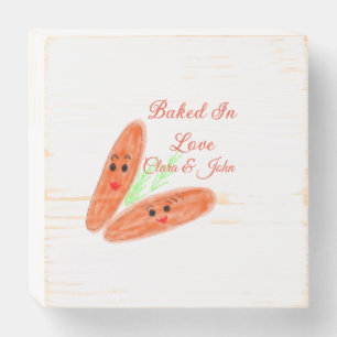 Orange bread couple emoji baked in love add name d wooden box sign
