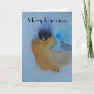 Orange Breasted Winter Bird Watercolor Christmas Holiday Card