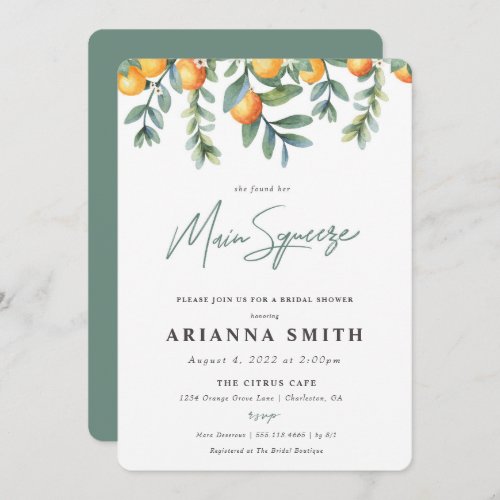 Orange Bridal Shower Invitation main squeeze