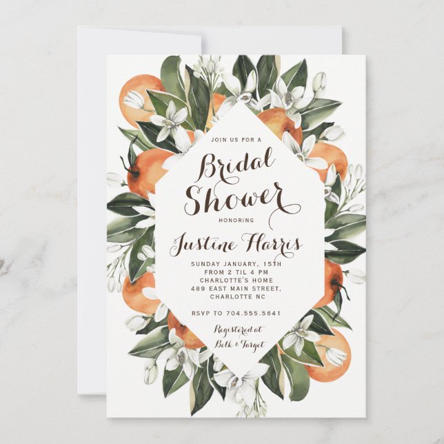 Orange Bridal Shower Invitation, Southern Bridal   Invitation (Front)
