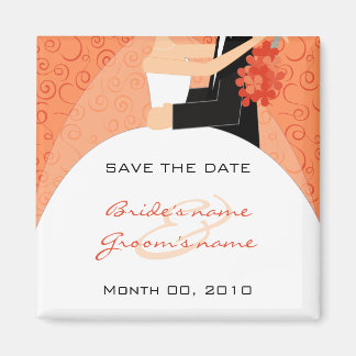Orange Bride and Groom Save the Date Magnets