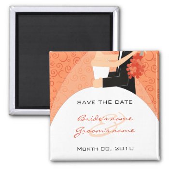 Orange Bride And Groom Save The Date Magnets by PMCustomWeddings at Zazzle