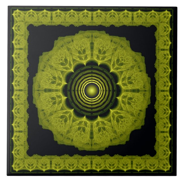 Orange bright fractal framed pattern ceramic tile (Front)