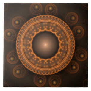 Orange bright fractal ornament ceramic tile