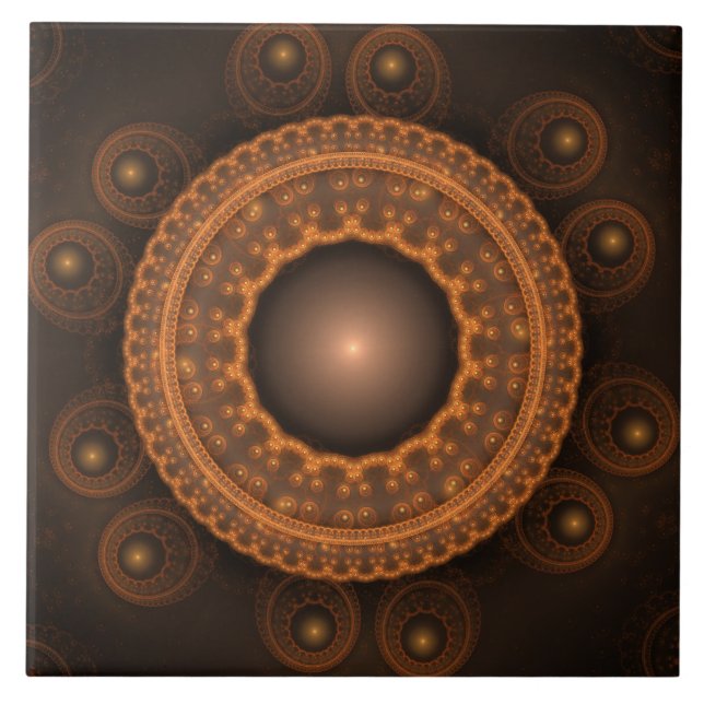 Orange bright fractal ornament ceramic tile (Front)