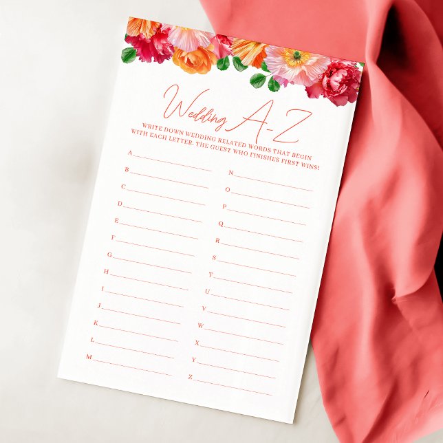Orange & Bright Pink Floral Bridal Shower A-Z Game (Creator Uploaded)