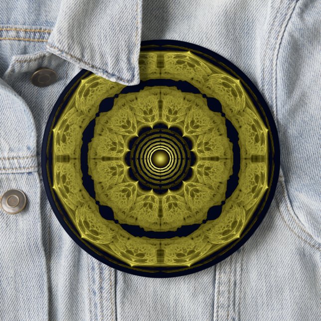 Orange bright round fractal ornament button (In Situ)