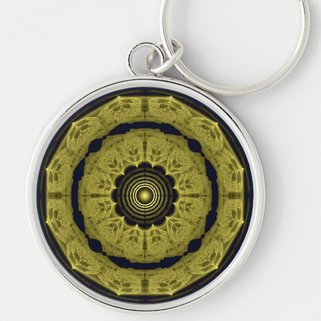 Orange bright round fractal ornament keychain (Front)