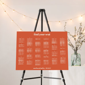 Orange Bright Wedding Seating Chart Alphabetical Foam Board