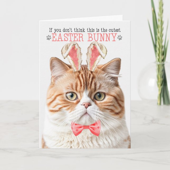 Orange British Shorthair Cat Bunny Ears for Easter Holiday Card (Front)