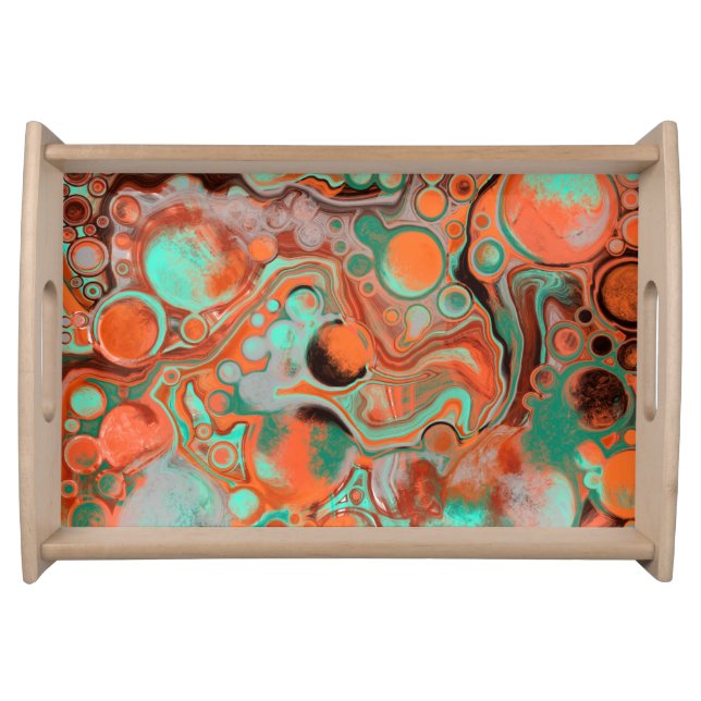 Orange Brown Abstract Art modern Fluid Art  Serving Tray (Front)