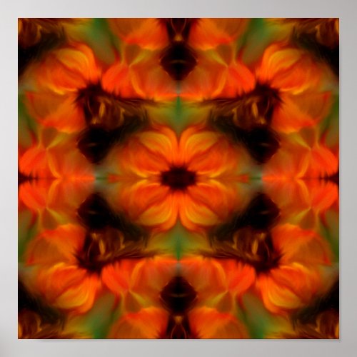  Orange Brown Abstract Flowers Art  Poster