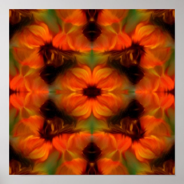  Orange Brown Abstract Flowers Art  Poster (Front)