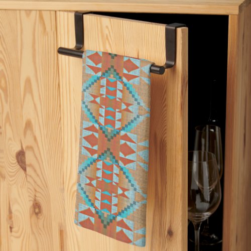 Orange Brown Aqua Turquoise Blue Tribal Art Towel