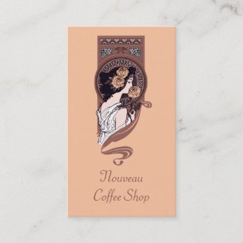 Orange Brown Art Nouveau Cafe Business Card by Past_Impressions at Zazzle