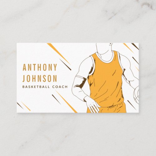 Orange  Brown Basketball Player Coach in Motion Business Card