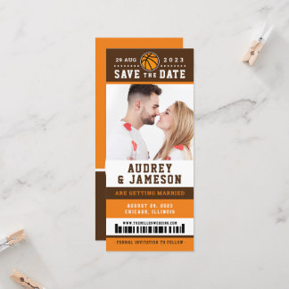 Orange Brown Basketball Save The Date Ticket Invitation