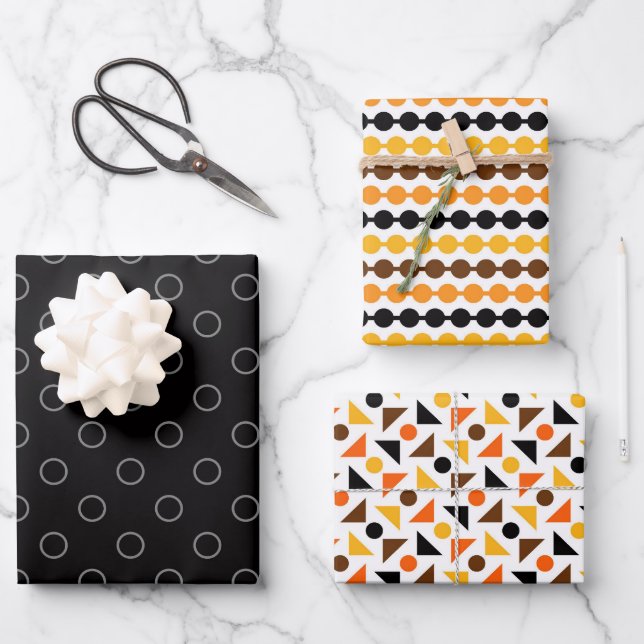 ORANGE BROWN BLACK HALLOWEEN PATTERNS WRAPPING PAPER SHEETS (Front)