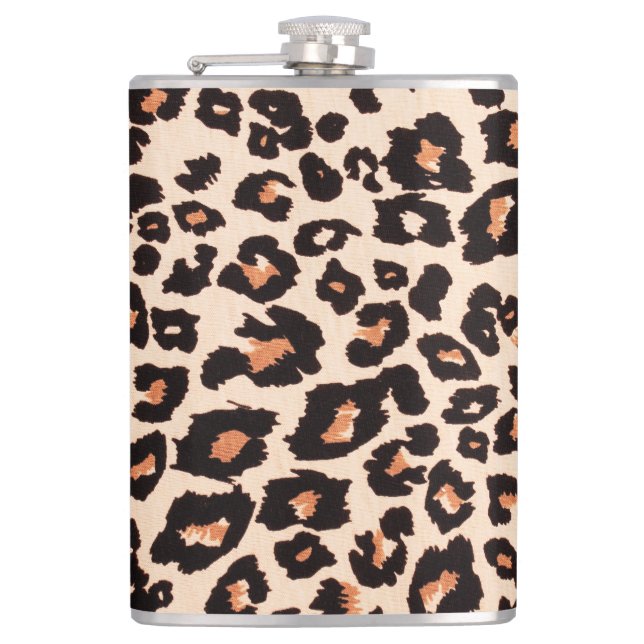 Orange Brown Black Leopard Animal Print Flask (Front)