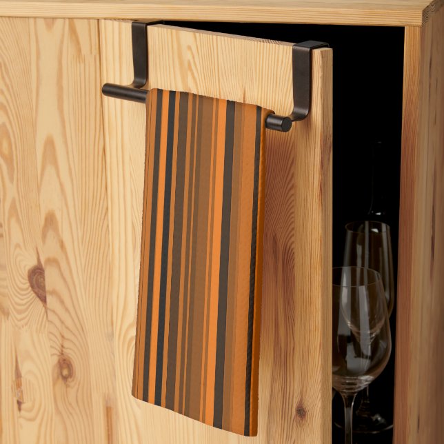 Orange Brown Black Stripes Kitchen Towel (Thirds Fold)