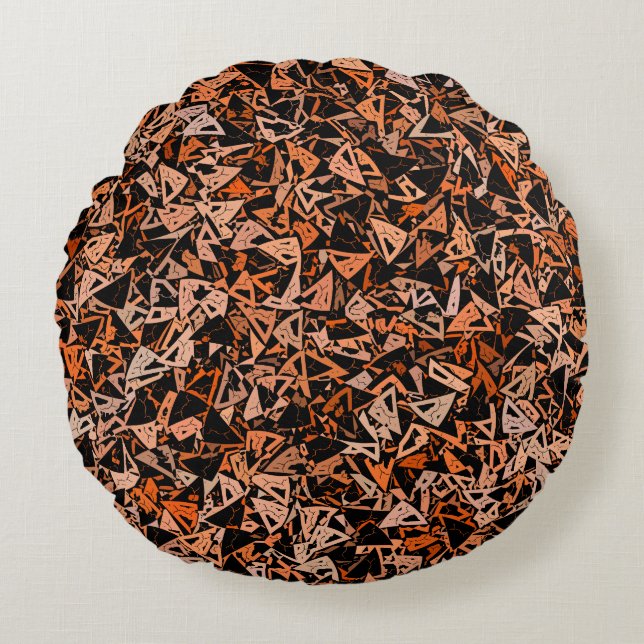 Orange Brown Black Triangle Seamless Pattern Round Pillow (Front)