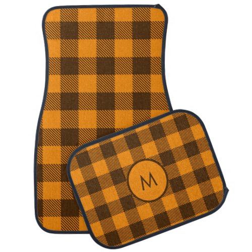 Orange Brown Buffalo Plaid Monogram Initial Car Floor Mat