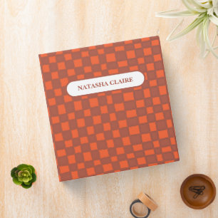 Orange Brown Checkerboard Pattern Unique 3 Ring Binder