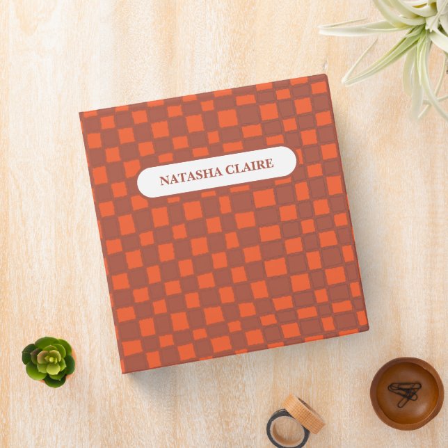 Orange Brown Checkerboard Pattern Unique 3 Ring Binder (In Situ)