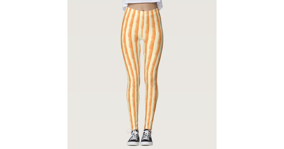 Orange Brown Cream Brush Stroke Vertical Stripes Leggings