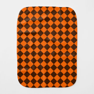 Orange Brown Diamond Checker Pattern Baby Burp Cloth