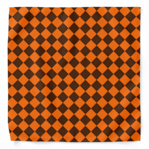 Orange Brown Diamond Checker Pattern Bandana