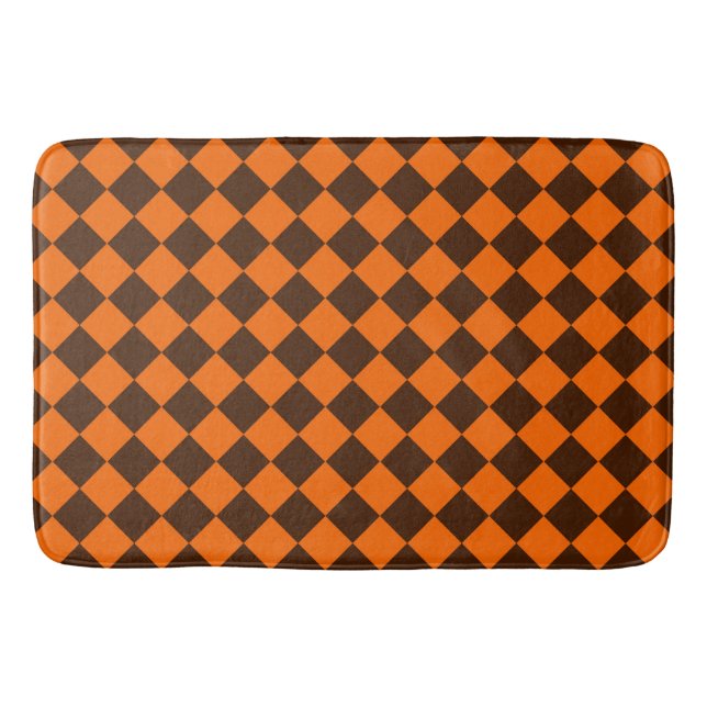 Orange Brown Diamond Checker Pattern Bath Mat (Front)
