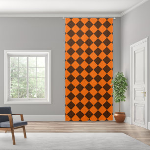 Orange Brown Diamond Checker Pattern Blackout Curtains