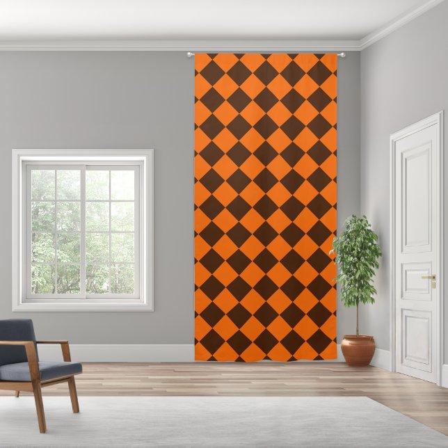 Orange Brown Diamond Checker Pattern Blackout Curtains (Wide)