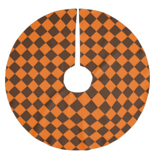 Orange Brown Diamond Checker Pattern Brushed Polyester Tree Skirt