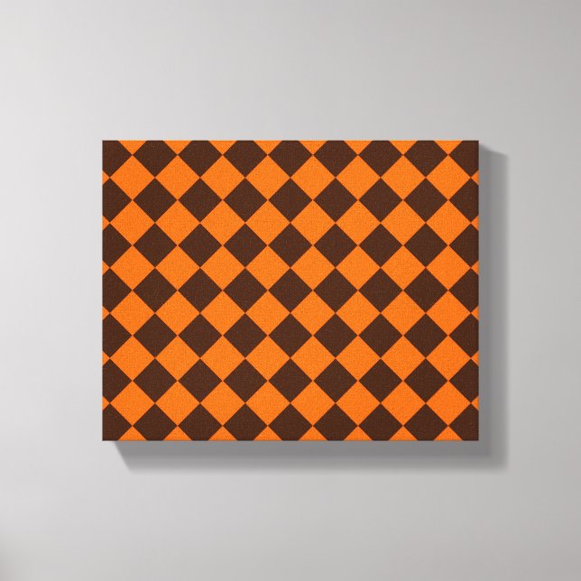 Orange Brown Diamond Checker Pattern Canvas Print (Front)