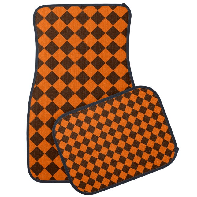 Orange Brown Diamond Checker Pattern Car Floor Mat (Set)