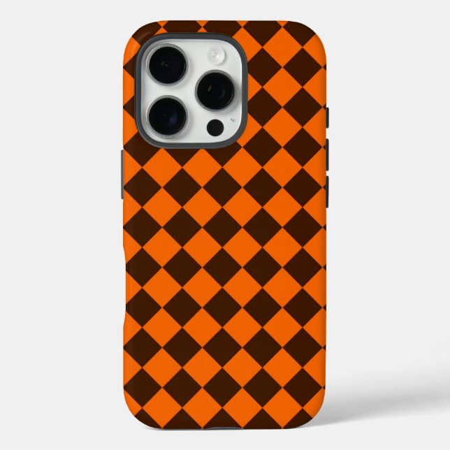 Orange Brown Diamond Checker Pattern Case-Mate iPhone Case (Back)