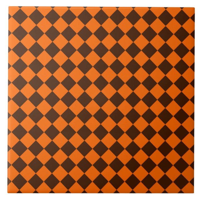 Orange Brown Diamond Checker Pattern Ceramic Tile (Front)