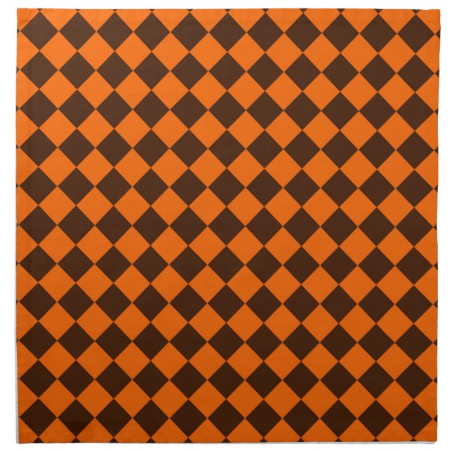 Orange Brown Diamond Checker Pattern Cloth Napkin (Front)