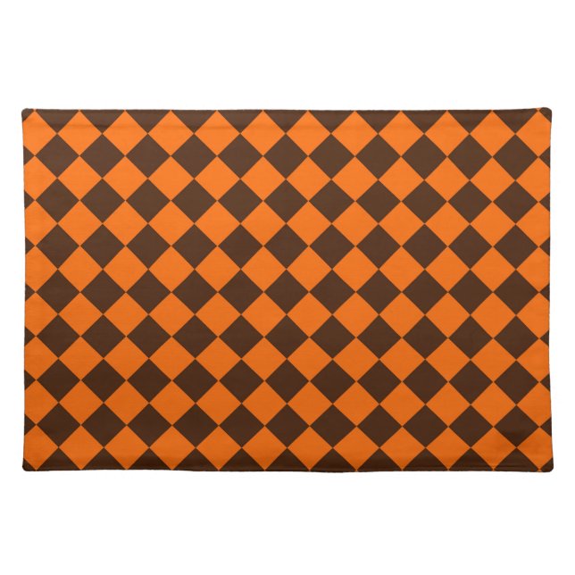Orange Brown Diamond Checker Pattern Cloth Placemat (Front)