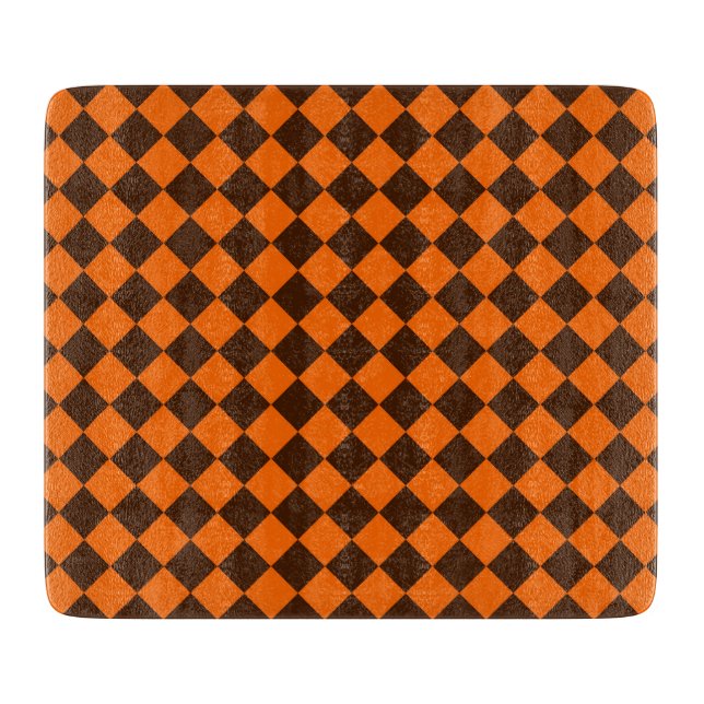 Orange Brown Diamond Checker Pattern Cutting Board (Front)