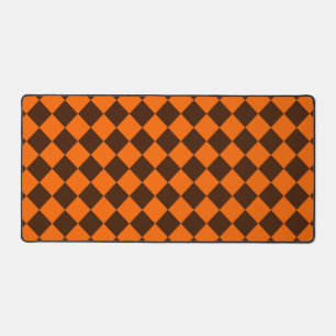 Orange Brown Diamond Checker Pattern Desk Mat