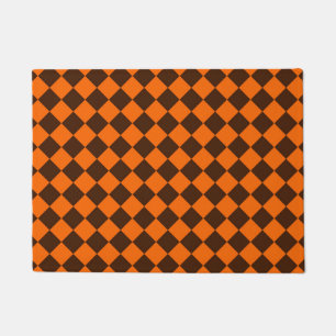 Orange Brown Diamond Checker Pattern Doormat