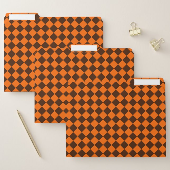 Orange Brown Diamond Checker Pattern File Folder (Set)