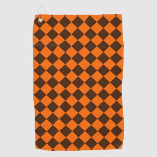Orange Brown Diamond Checker Pattern Golf Towel