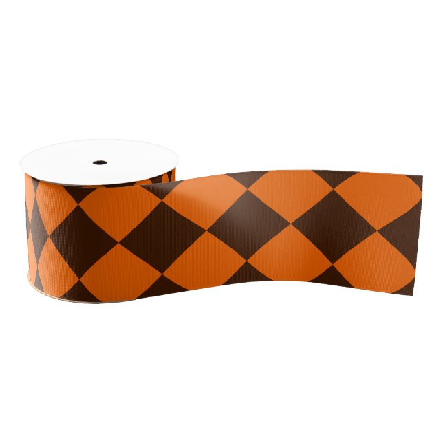 Orange Brown Diamond Checker Pattern Grosgrain Ribbon (Spool)