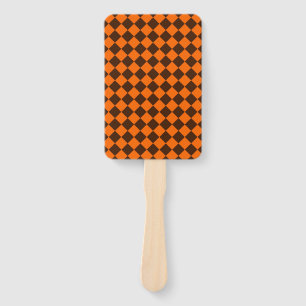 Orange Brown Diamond Checker Pattern Hand Fan