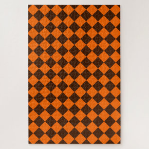 Orange Brown Diamond Checker Pattern Jigsaw Puzzle