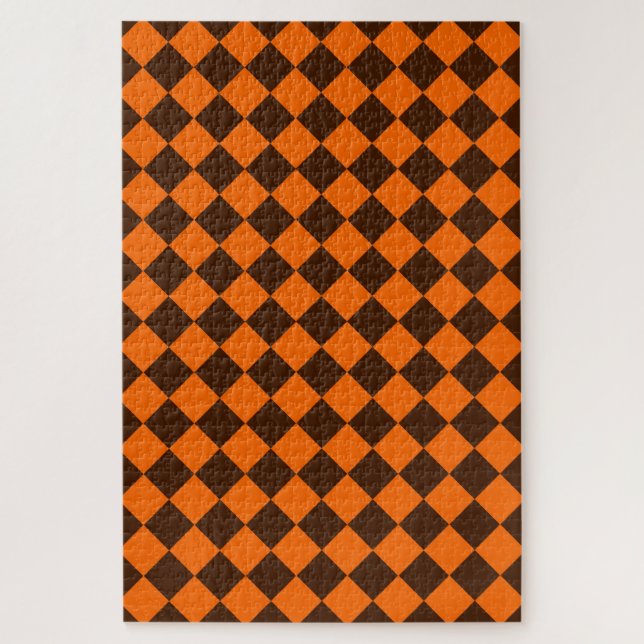 Orange Brown Diamond Checker Pattern Jigsaw Puzzle (Vertical)